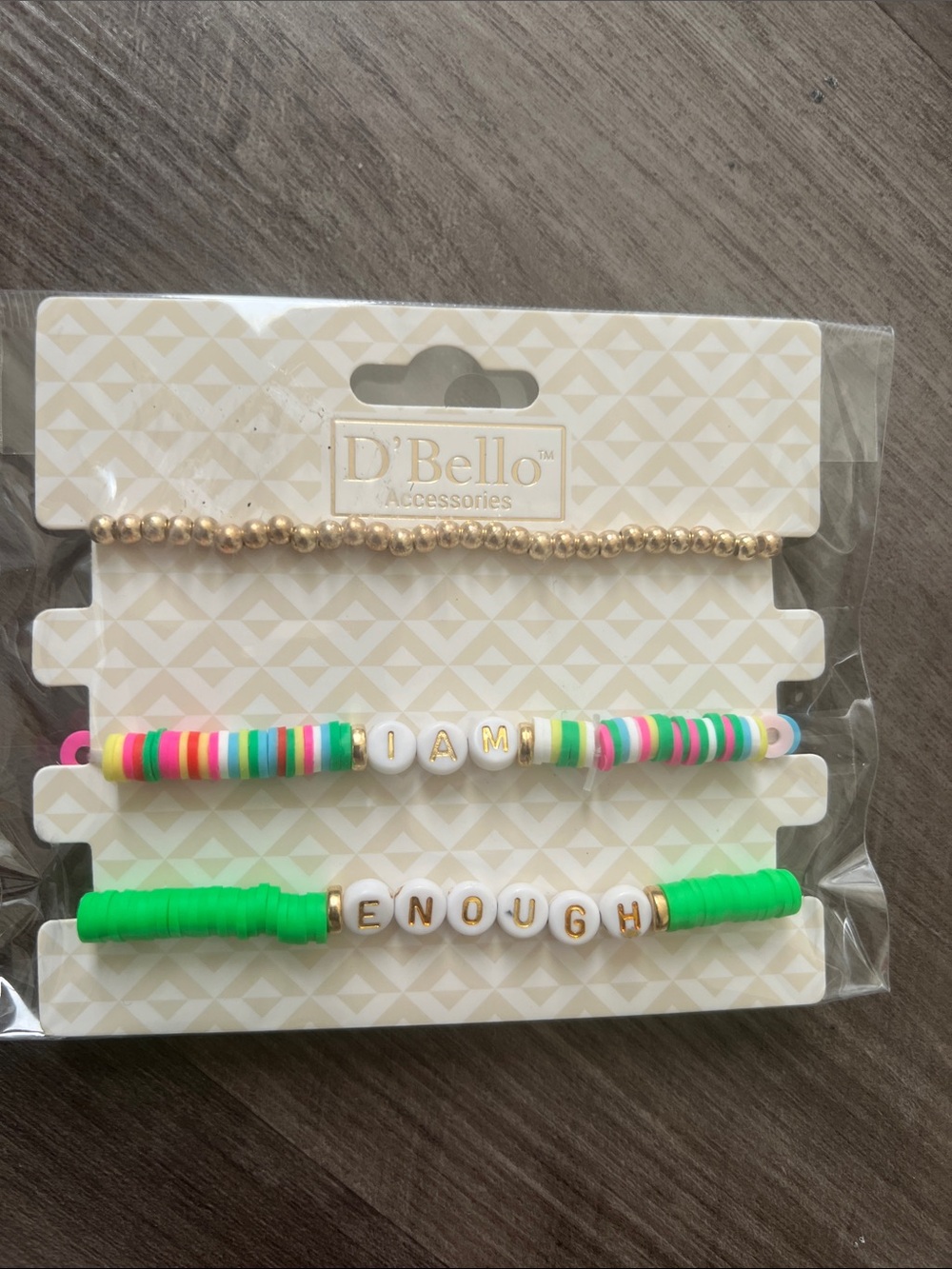D'Bello Kids Green & Neon 'I AM ENOUGH' Beaded Bracelet Set